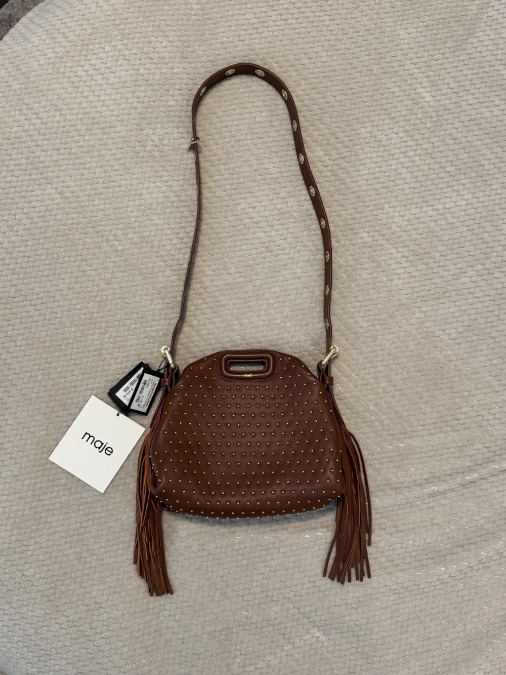 Maje Miss M Mini Brown Leather Studded Cross-body Bag - NWT - Picture 7 of 15